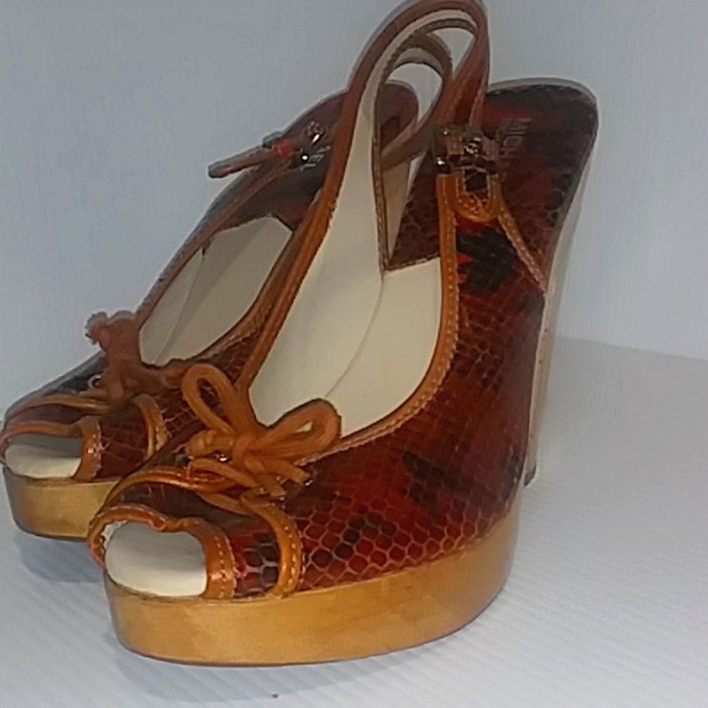 Michael Kors snake skin and wood heels